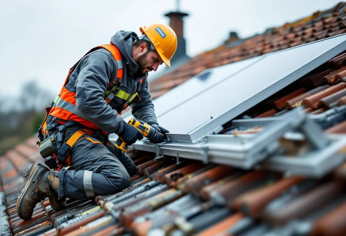Erkende installateur plaatst zonnepanelen op een dak